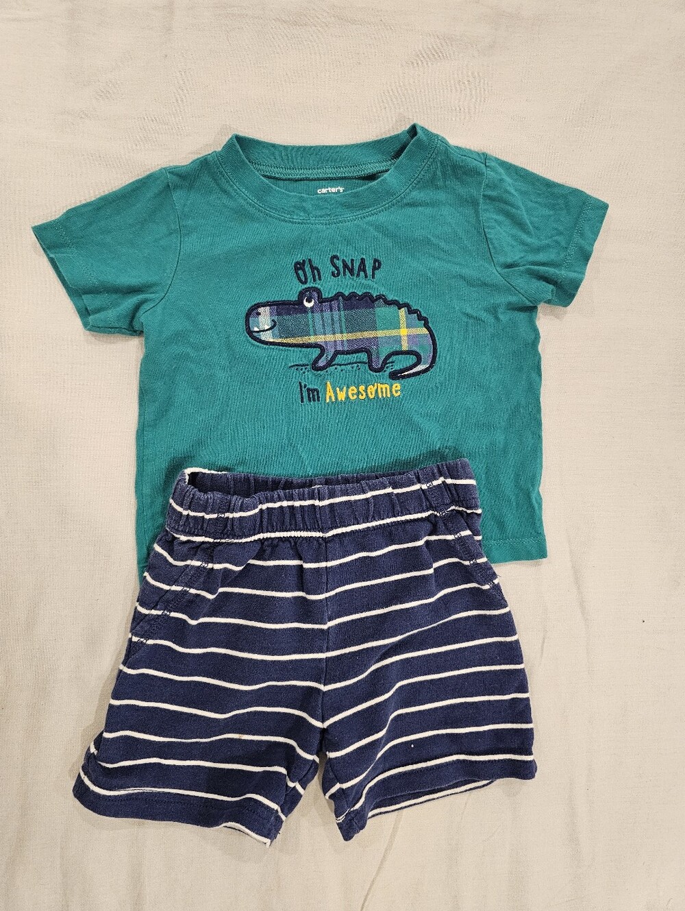 🧸2/20$ Carter's Alligator Tee & Striped Shorts Set Size 24M 2T Baby Boy